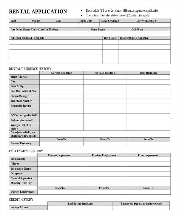 9 Tenant Application Form Templates PDF DOC Docs Free Premium 