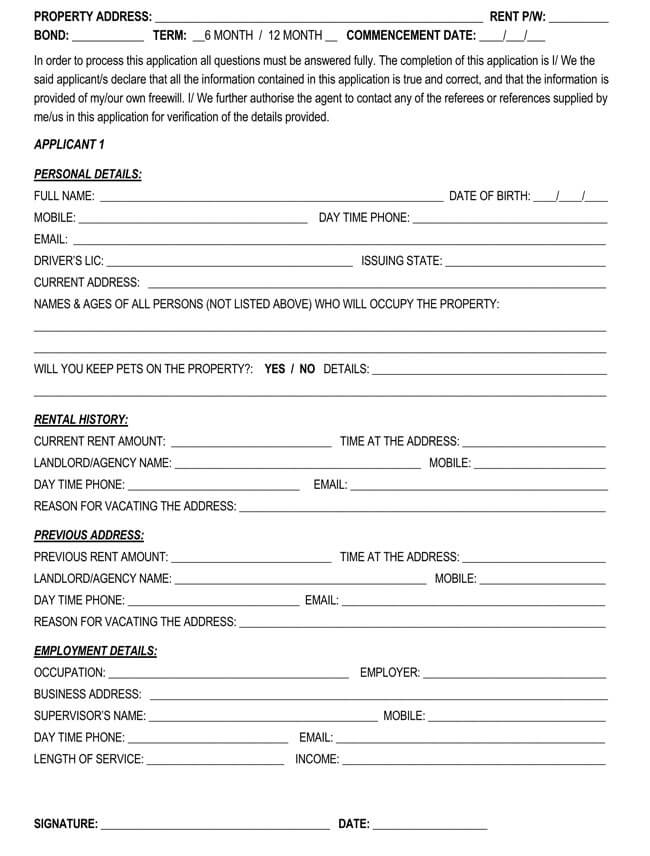Amazing Downloadable Apartment Application Form