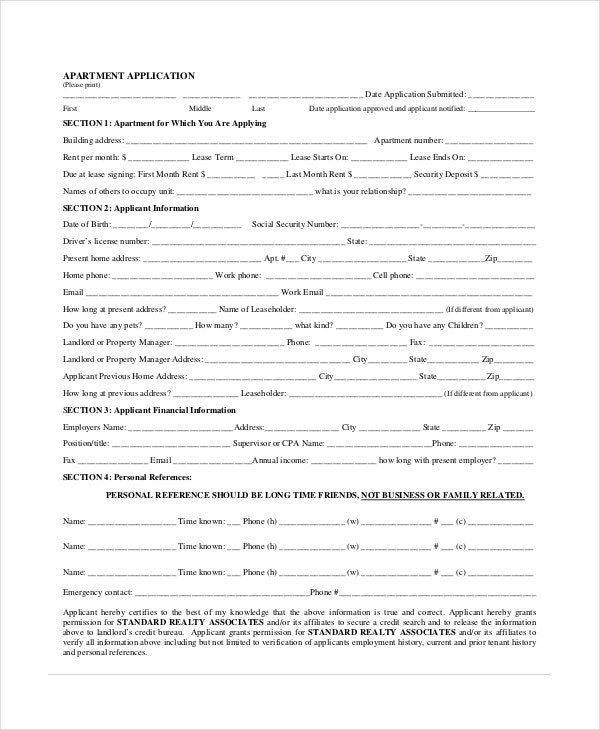 Apartment Application 7 Free PDF Word Documents Download Free 