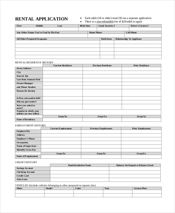 Apartment Application 7 Free PDF Word Documents Download Free 