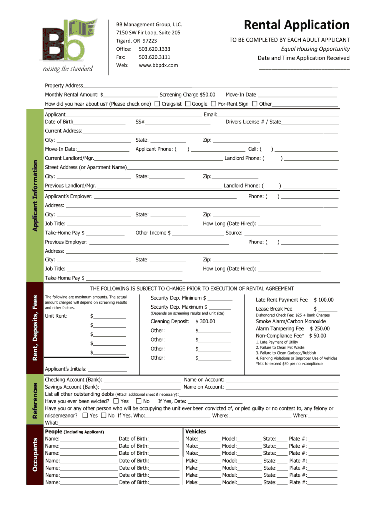 Bbpdx Rental Fill Online Printable Fillable Blank PdfFiller