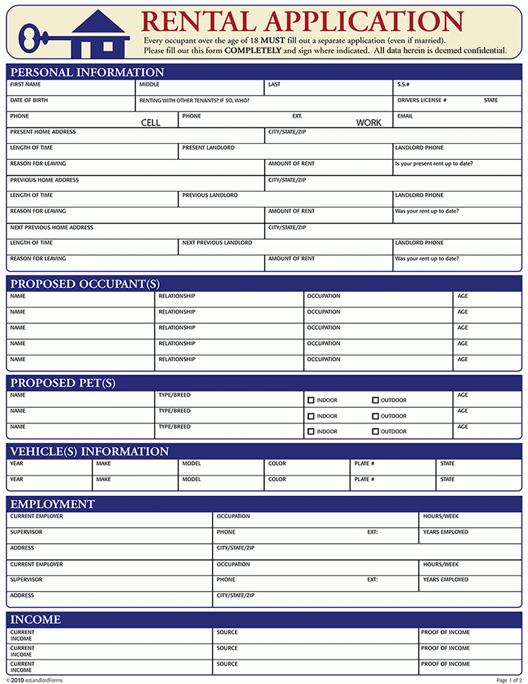 California Rental Application EZ Landlord Forms