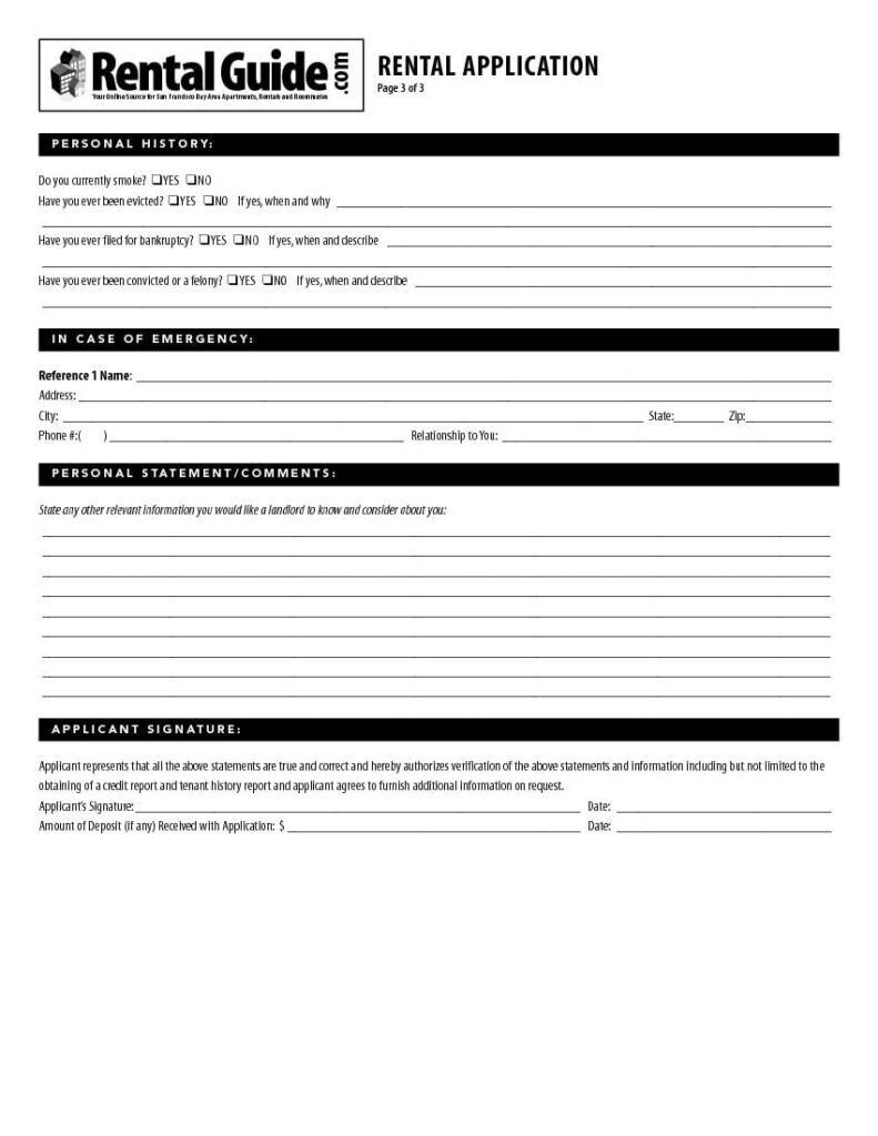 Download Free San Francisco Rental Application Form Printable Lease 