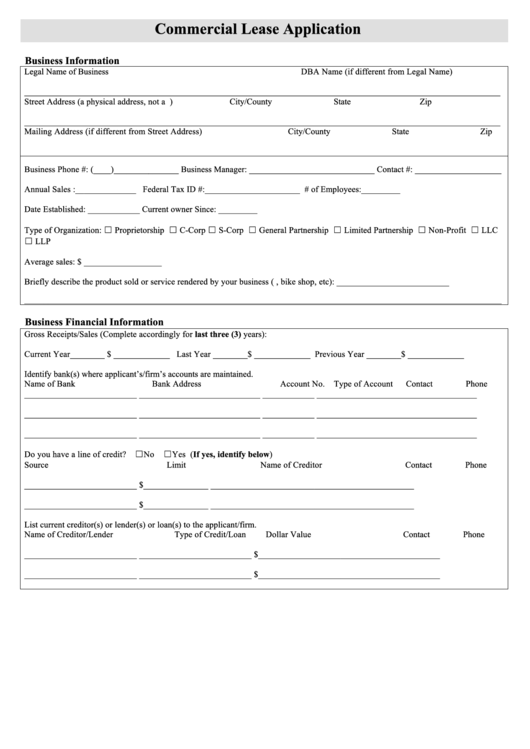 Fillable Commercial Lease Application Form Printable Pdf Download