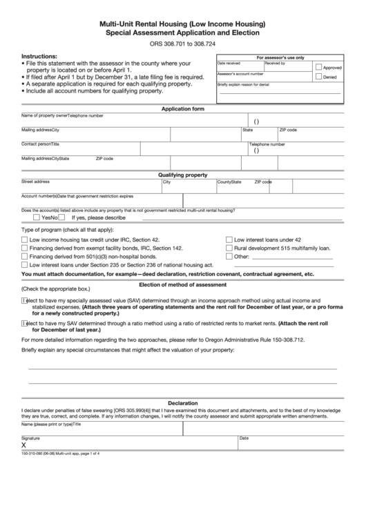Fillable Form 150 310 090 Multi Unit Rental Housing Special 