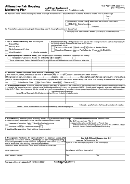 Fillable Form Hud 935 2 Affirmative Fair Housing Marketing Plan 