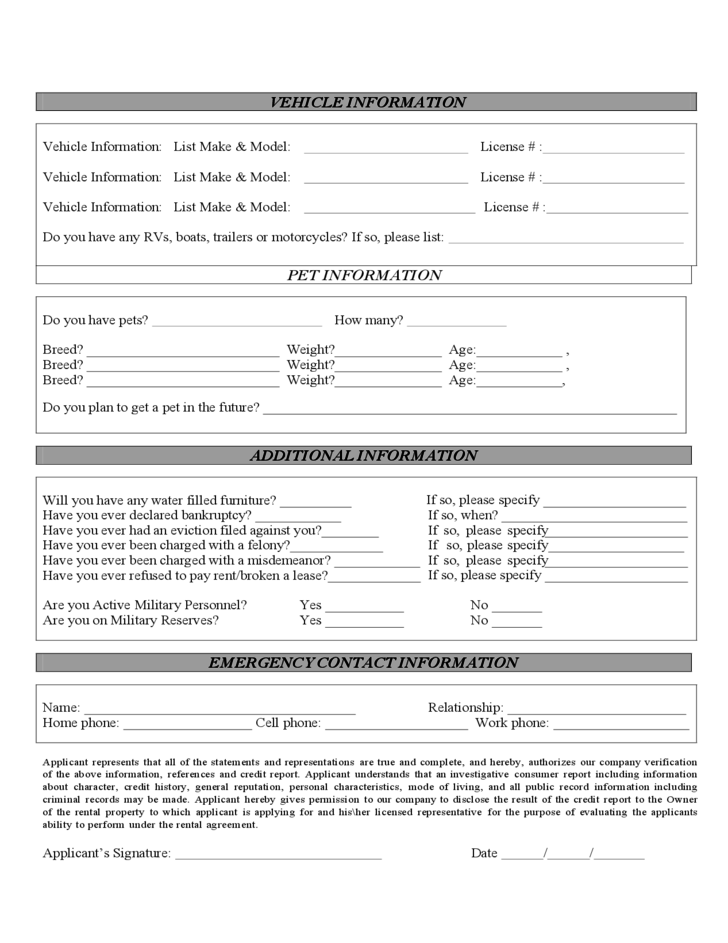 Florida Rental Application Form Free Download