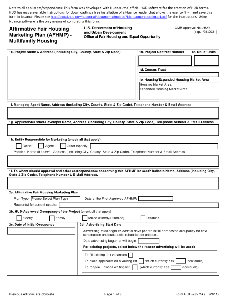 Form HUD 935 2A Download Fillable PDF Or Fill Online Affirmative Fair 