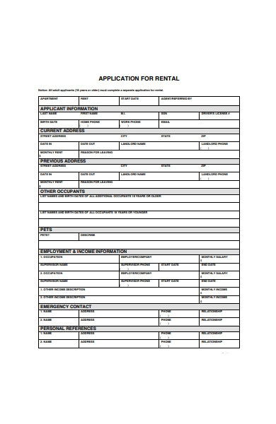 FREE 32 Rental Application Forms In PDF MS Word XLS