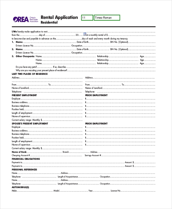 FREE 6 Sample Apartment Rental Application Forms In MS Word PDF