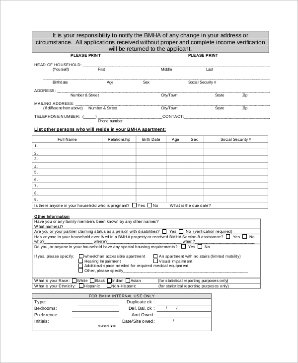 FREE 9 Sample Apartment Application Templates In MS Word PDF