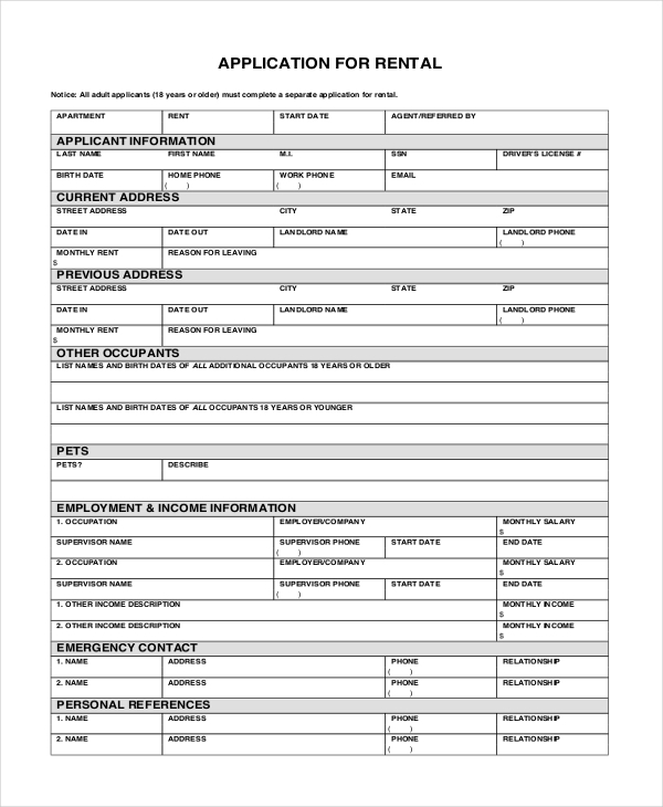 FREE 9 Sample Rental Application Forms In PDF MS Word Excel