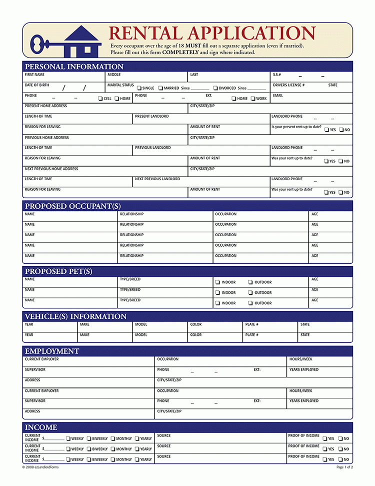 Free Rental Application Print Handwrite In EZ Landlord Forms