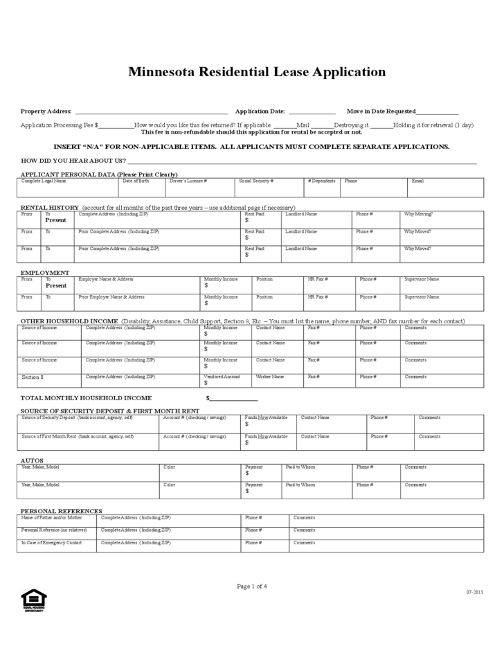 Minnesota Rental Application Free Download