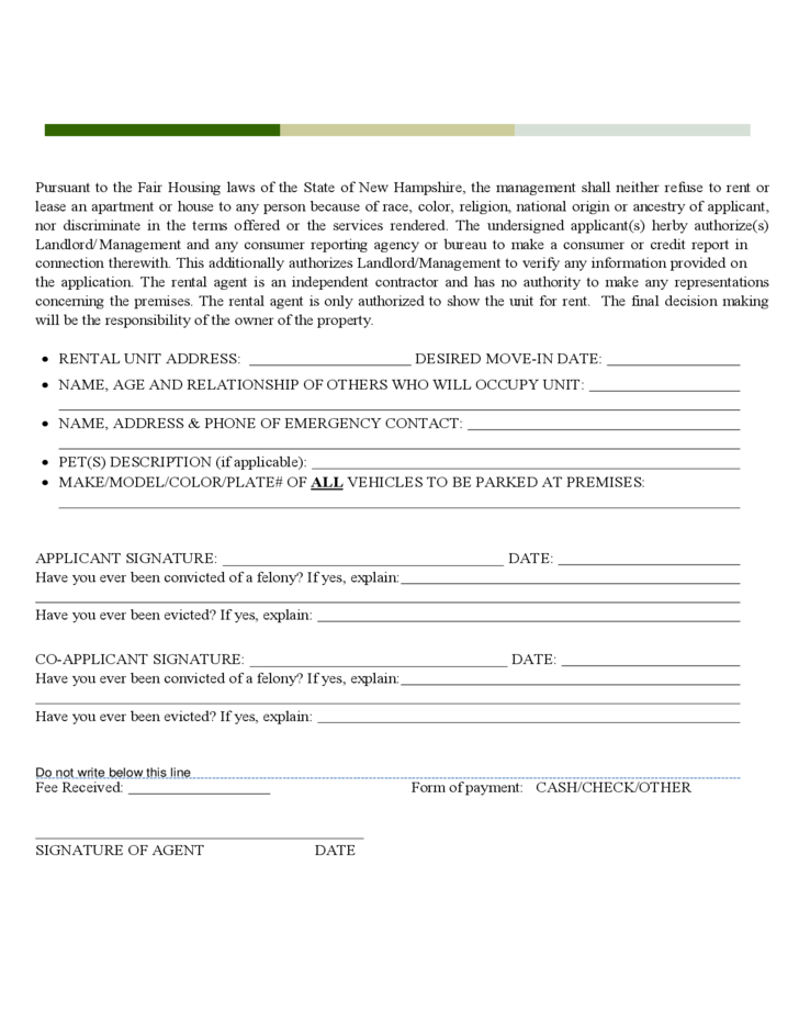 New Hampshire Rental Application Free Download