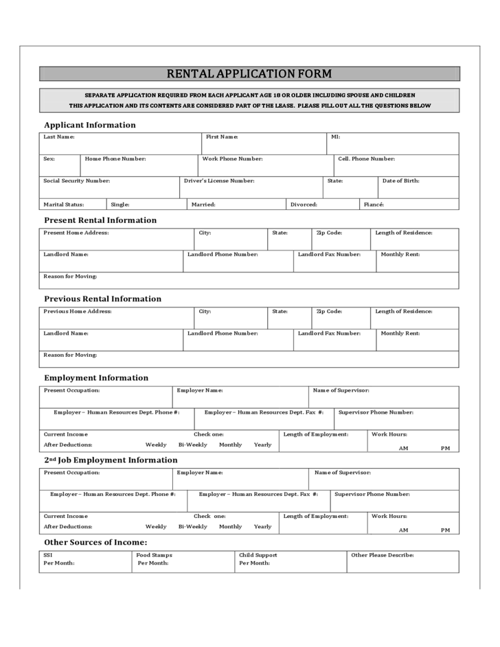 New York Rental Application Form Free Download