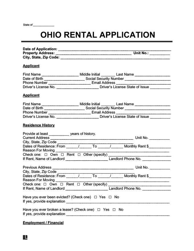 Ohio Rental Application Form Create A Free OH Lease Application