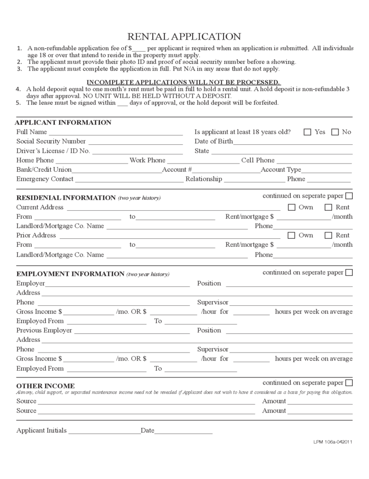 Pennsylvania Rental Application Form Free Download