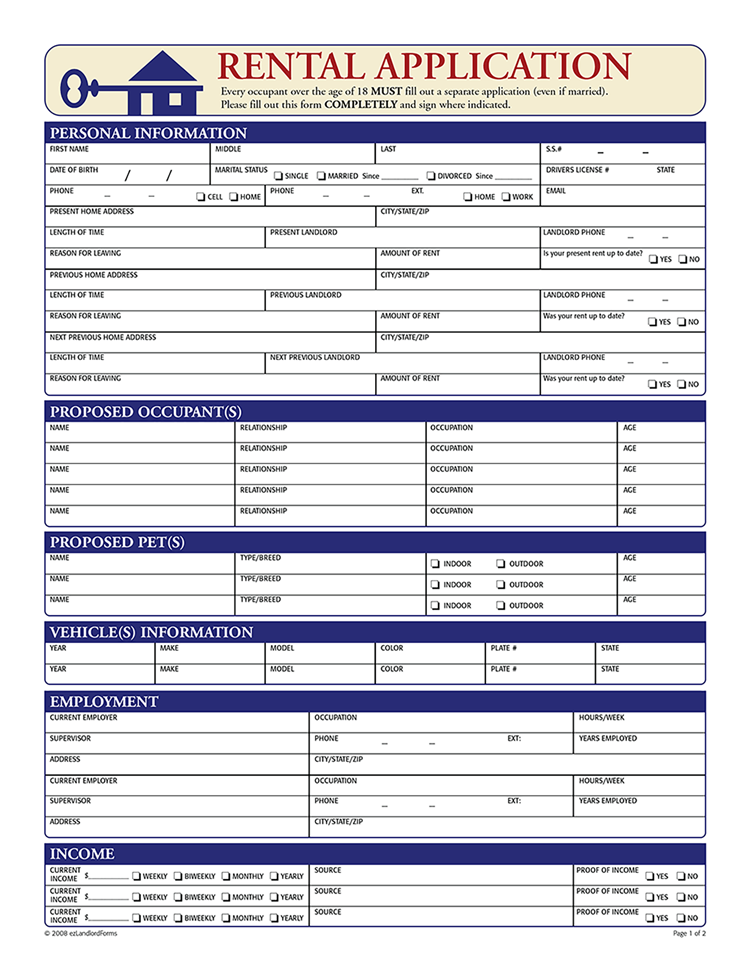 Printable Sample Rental Application Form Form Rental Application 