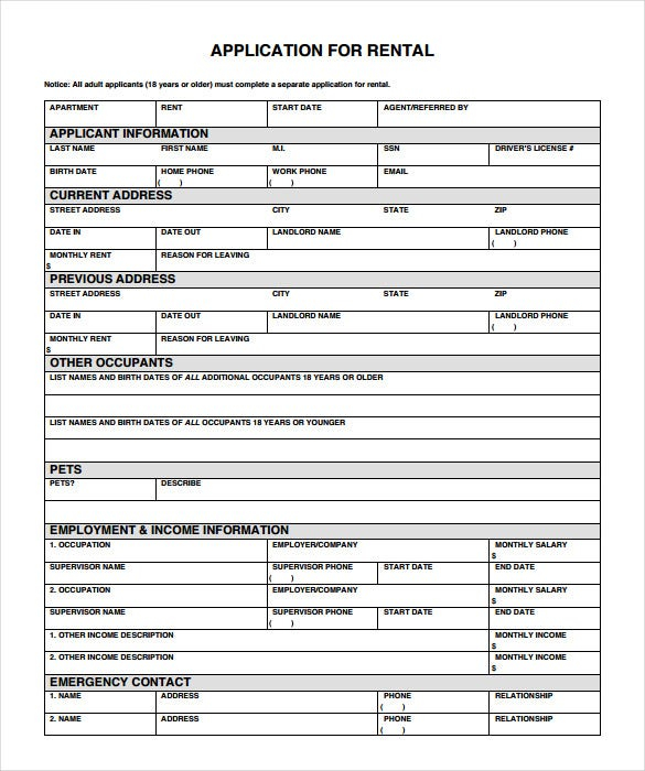 Rental Application 21 Free Word PDF Documents Download Free