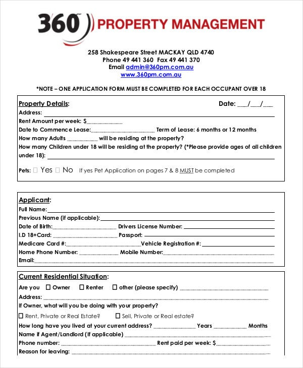 Rental Application Form 9 Free Sample Example Format Free