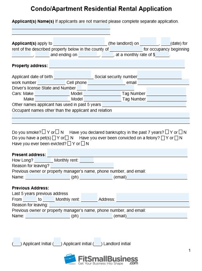 Rental Application Form Free Templates 