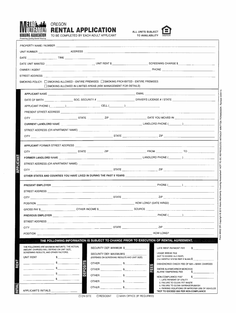 Rental Application Oregon Fill Online Printable Fillable Blank