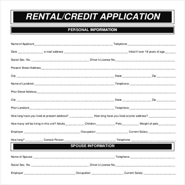 Rental Application Template 12 Free Word PDF Documents Download 