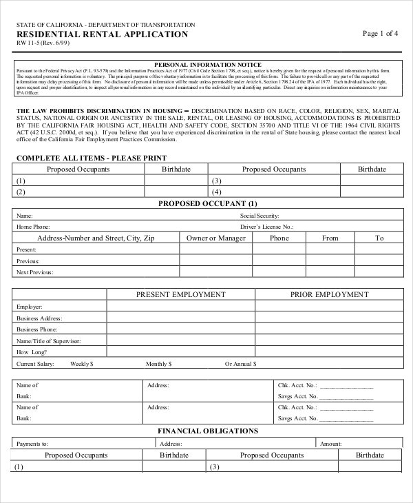 Rental Application Templates 10 Free Word PDF Documents Download 