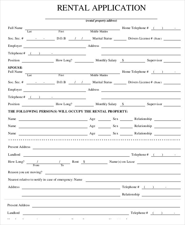 Rental Application Templates 10 Free Word PDF Documents Download