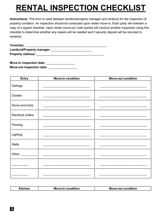 Rental Inspection Checklist Free Rental Walkthrough Form