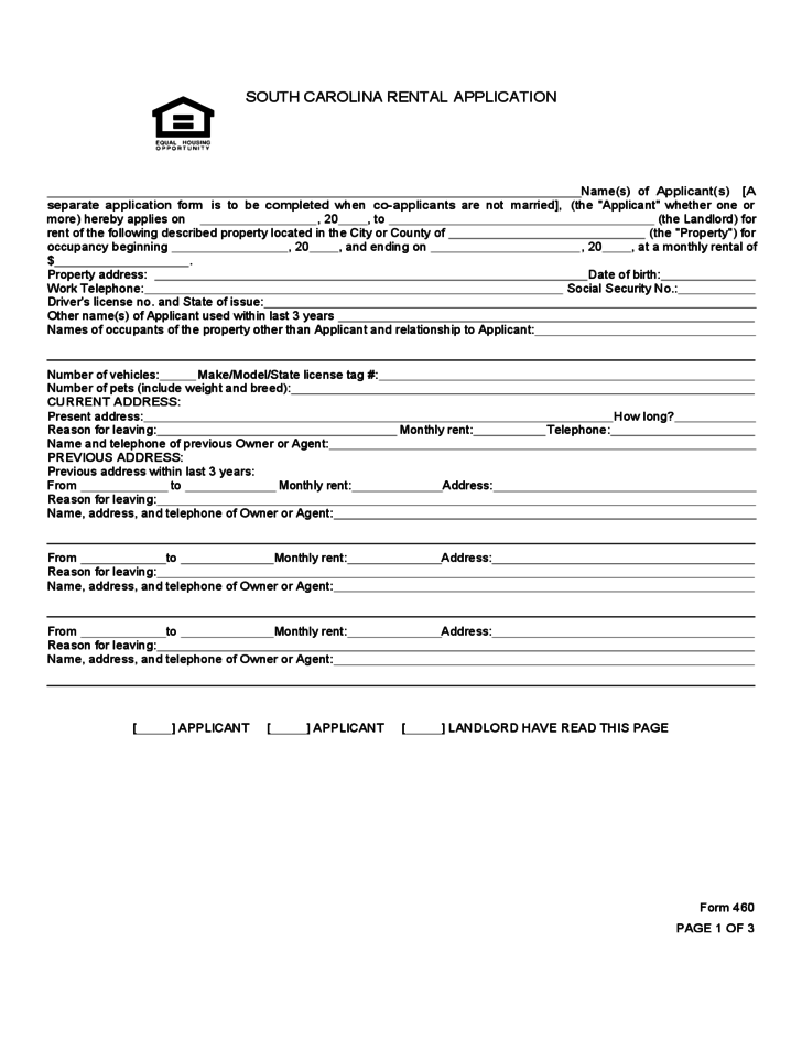 South Carolina Rental Application Free Download