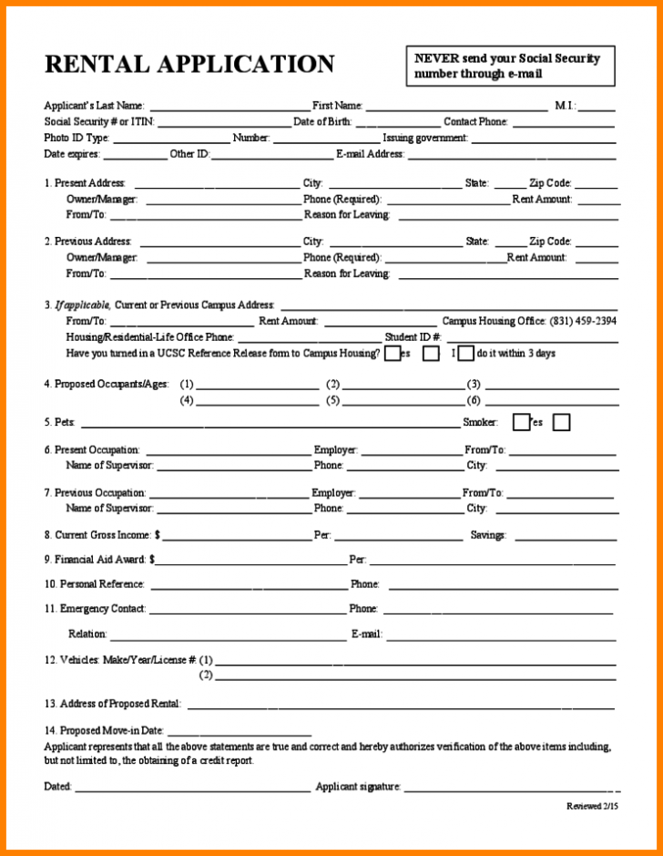 Standard Rental Application Form Universal Network