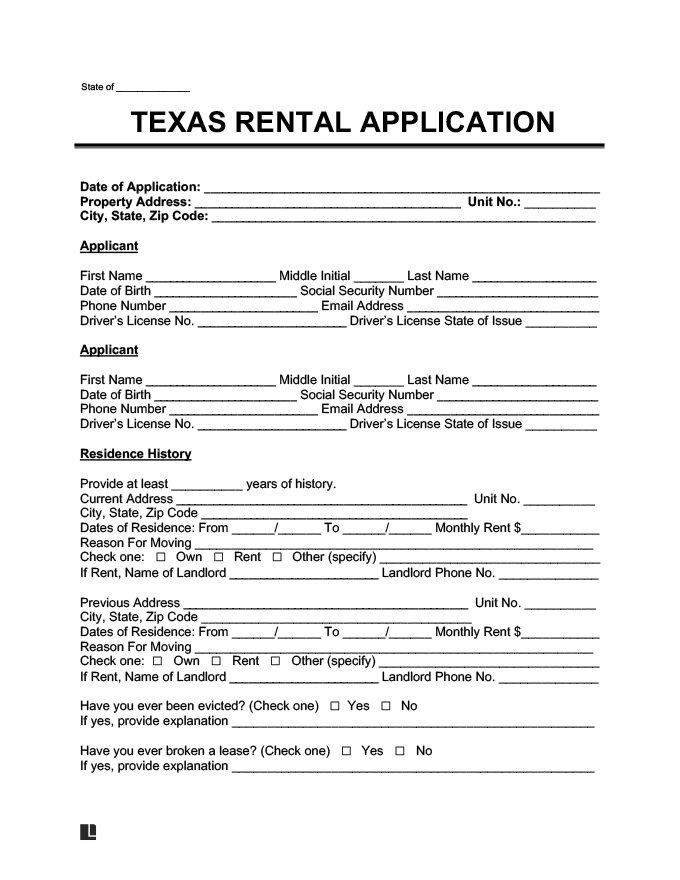 Texas Rental Application Form Create A Free TX Lease Application