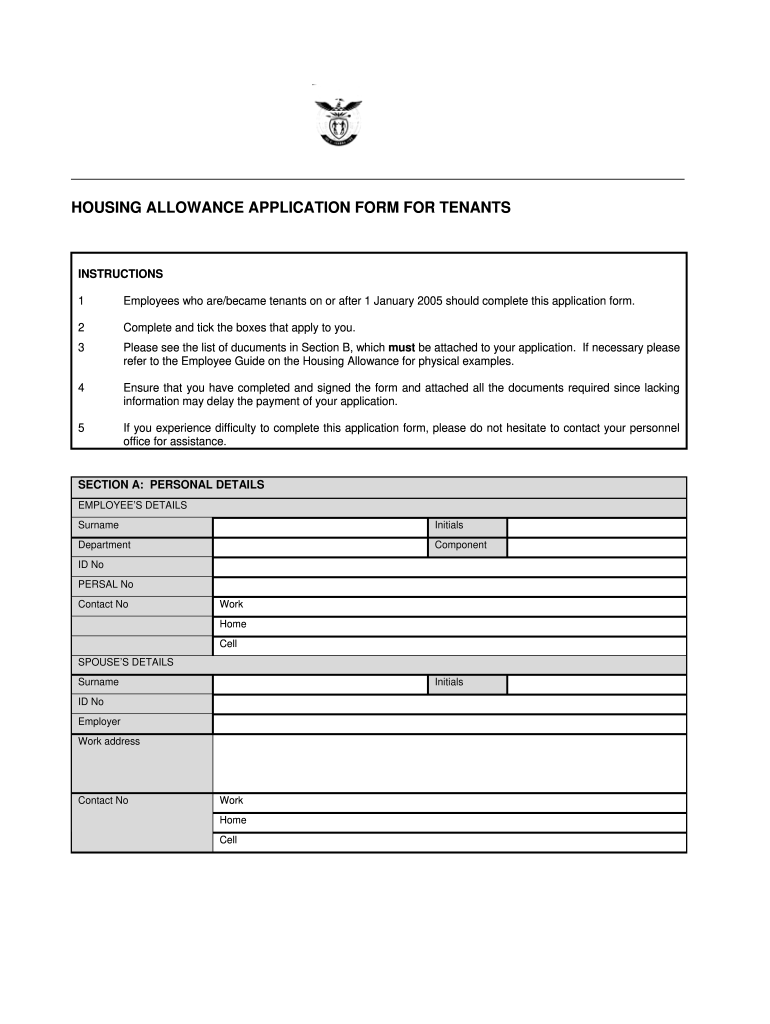 ZA Housing Allowance Application Form For Tenants Fill And Sign