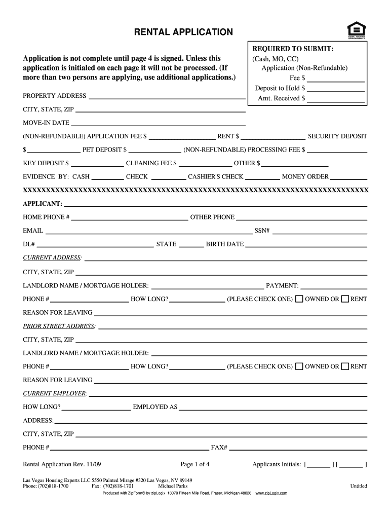 2009 2021 Form NV GLVAR Rental Application Fill Online Printable 