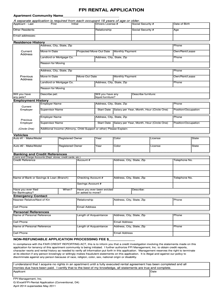 2014 2021 Form FPI Rental Application Fill Online Printable Fillable 