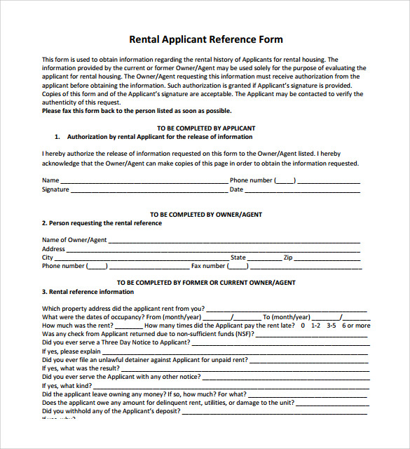 9 Rental Reference Form Templates To Download Sample Templates