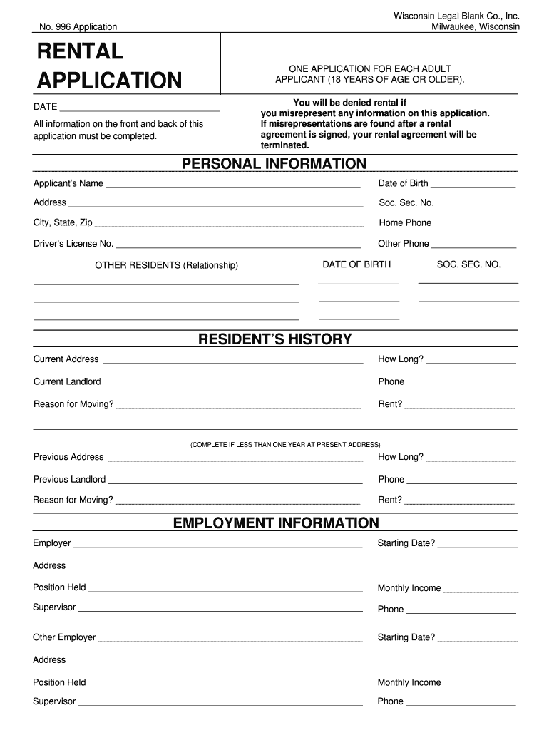 996 Rental Application Fill Online Printable Fillable Blank 