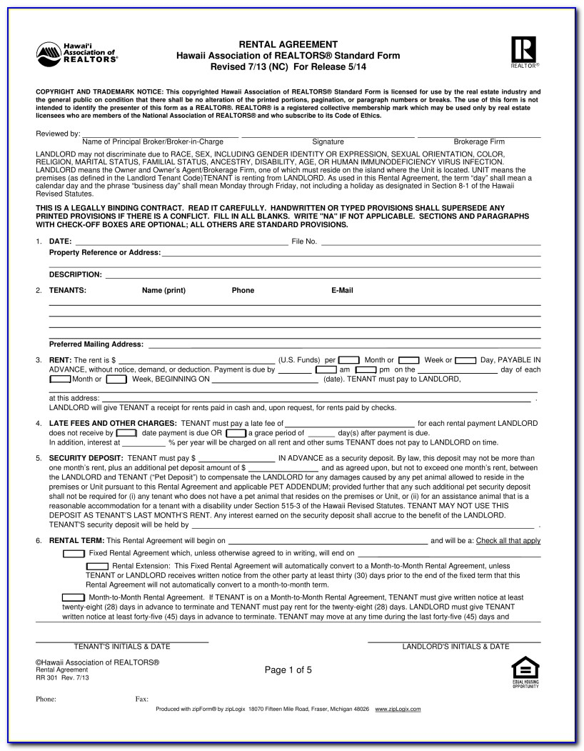 California Association Of Realtors Standard Rental Application Form
