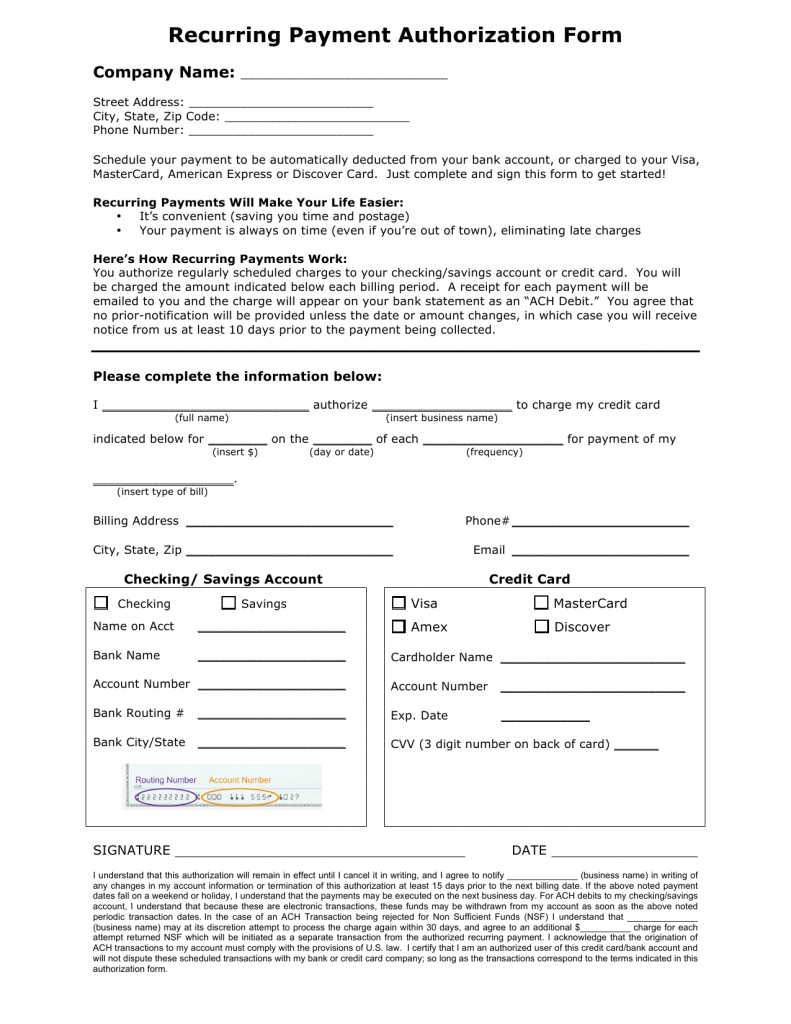 Download Recurring Payment Authorization Form Template Credit Card 