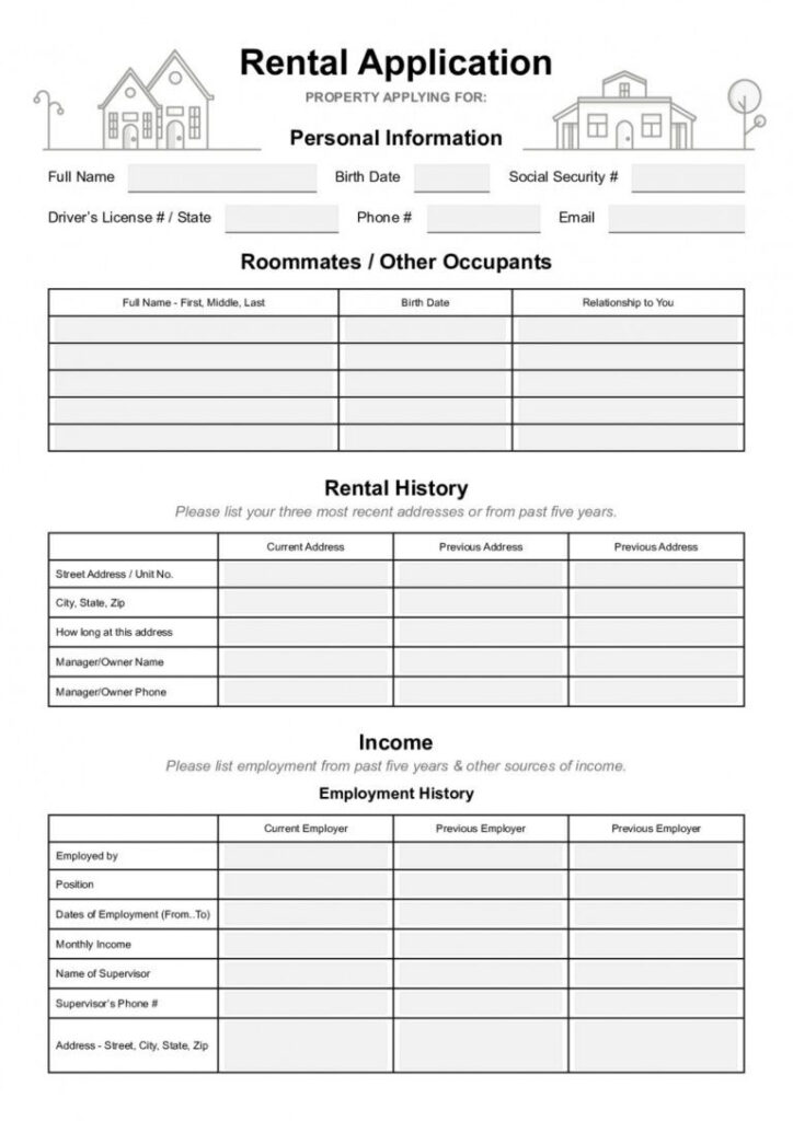Editable Simple Rental Application Form 2021 Pdf Word Template Home 