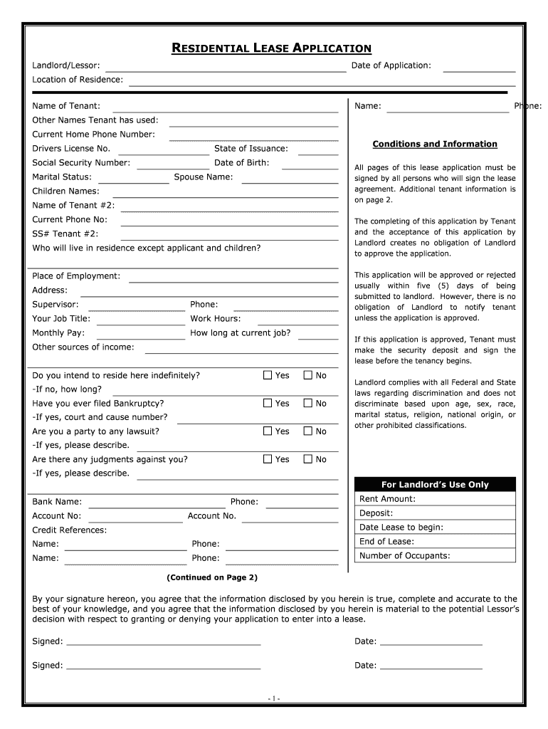 Fill Edit And Print Florida Residential Rental Lease Application Form