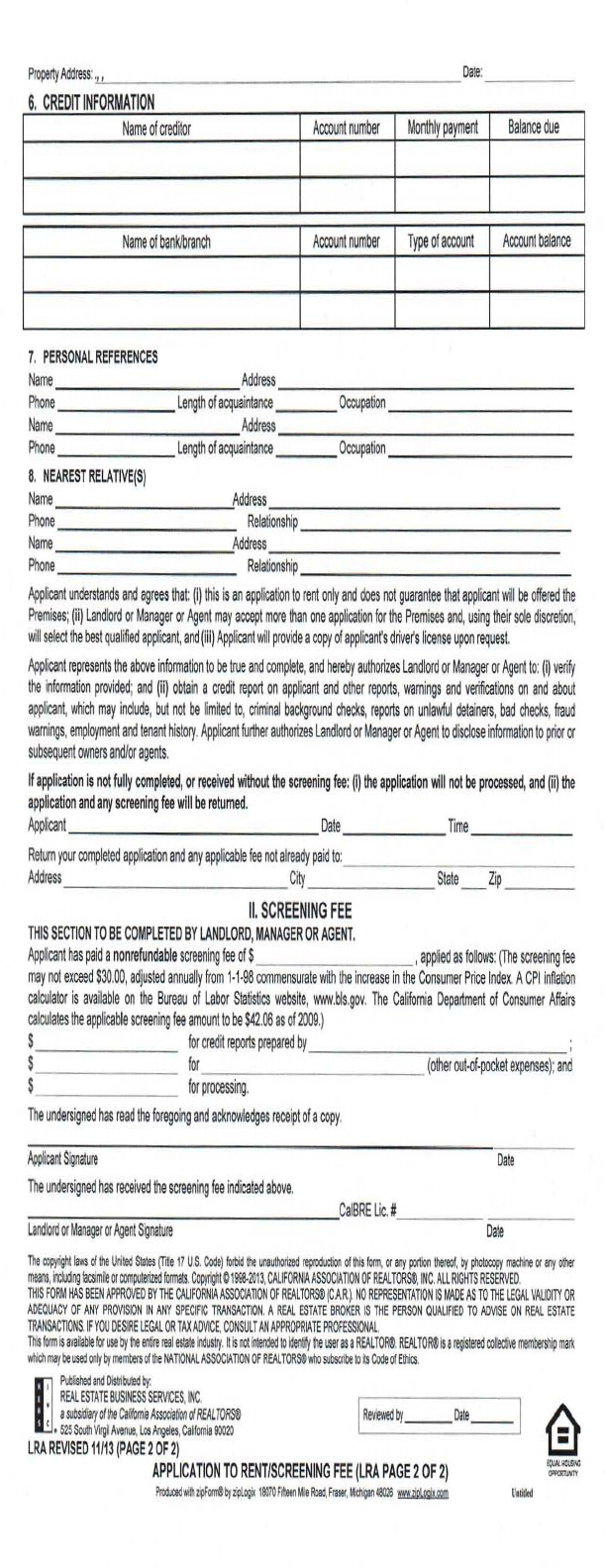 Fill Free Fillable Rental Application PDF Form