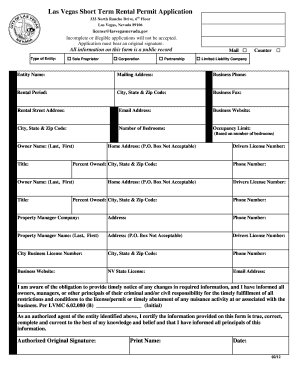 Fillable Online Lasvegasnevada Short Term Rentals Las Vegas Permit Form 