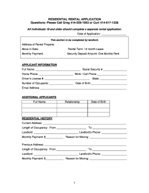 Fillable Online RESIDENTIAL RENTAL APPLICATION Questions Please Fax 