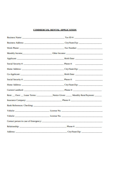FREE 10 Commercial Rental Application Sample Forms In PDF MS Word