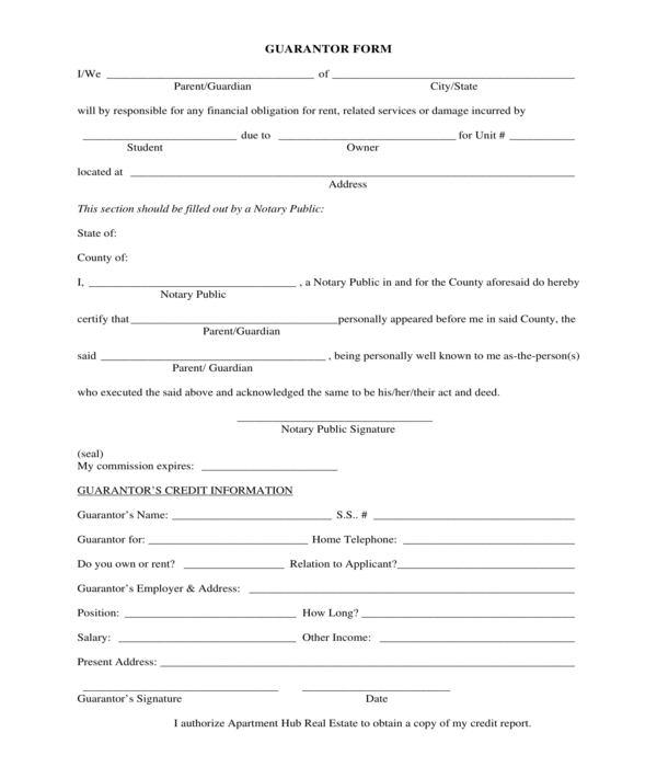 FREE 11 Guarantor Forms In PDF MS Word