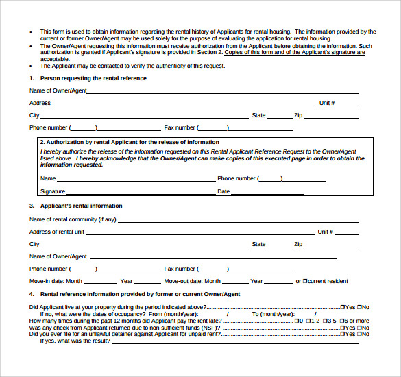 FREE 8 Sample Rental Reference Forms In PDF MS Word