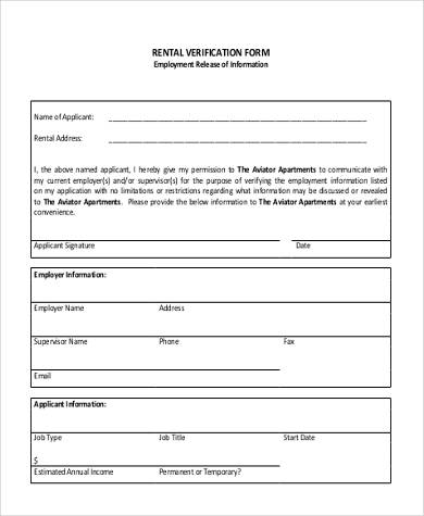 FREE 9 Rental Verification Forms Samples In MS Word PDF